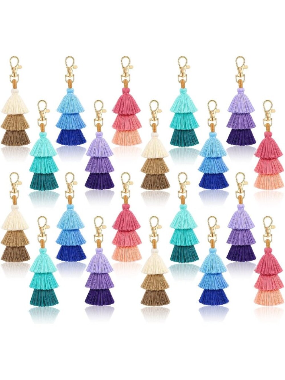 Colorful Pom Pom Tassel Keychain Set - Cute Bohemian Bag Charms for Women (20